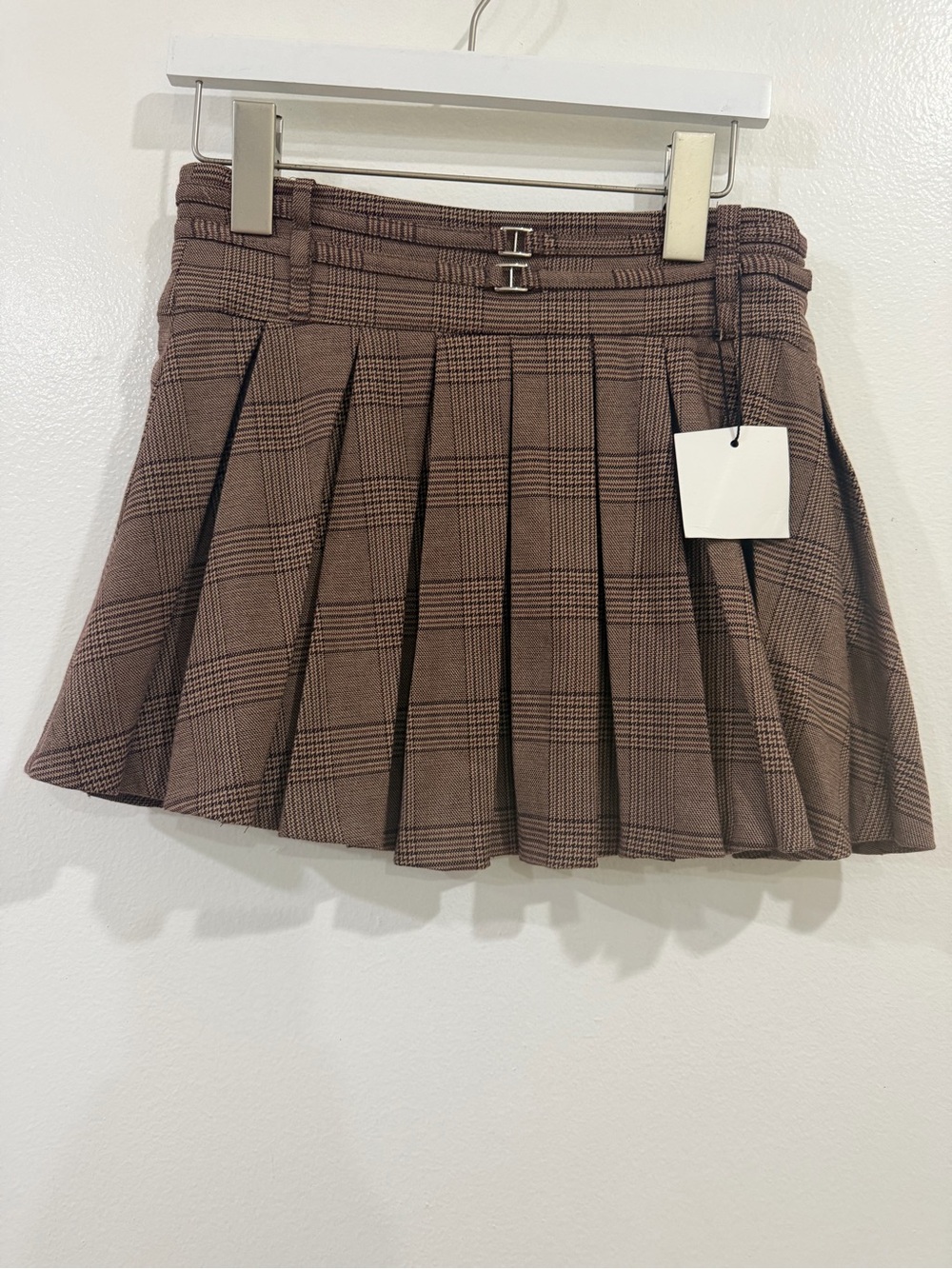 Zara Brown Plaid Pleated Mini Skirt